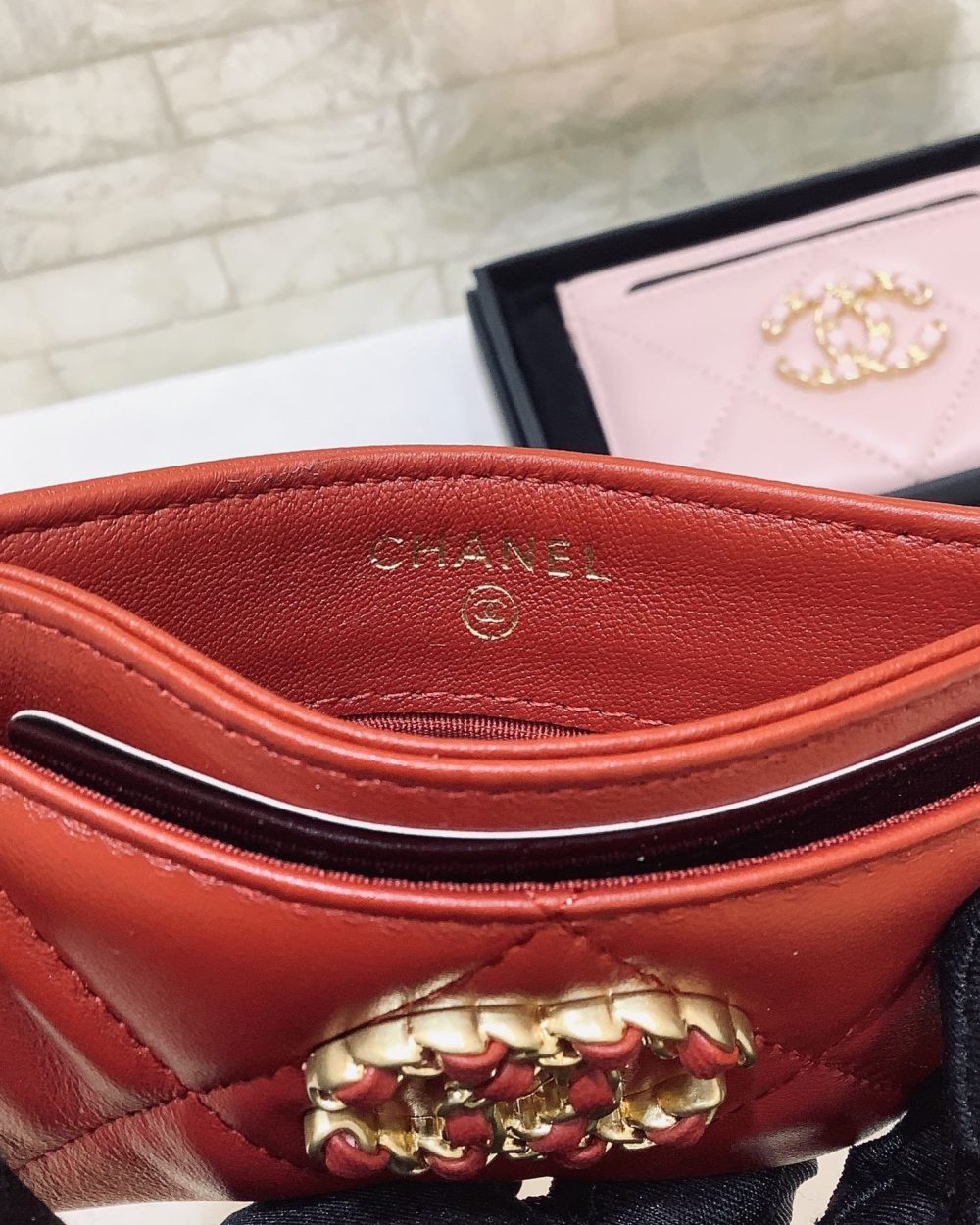 1:1 Replica Chanel CO-CO 19 Card Holder Wallet 11cm/4.3in Gold Toned Hardware For Women Red