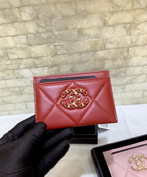 Chanel CO-CO 19 Card Holder Wallet 11cm/4.3in Gold Toned Hardware For Women Red