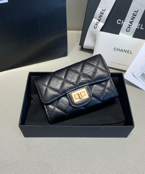 Chanel CO-CO 2.55 Flap Card Holder 11cm/4.3in Gold Hardware For Women Black