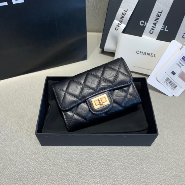 Chanel CO-CO 2.55 Flap Card Holder 11cm/4.3in Gold Hardware For Women Black
