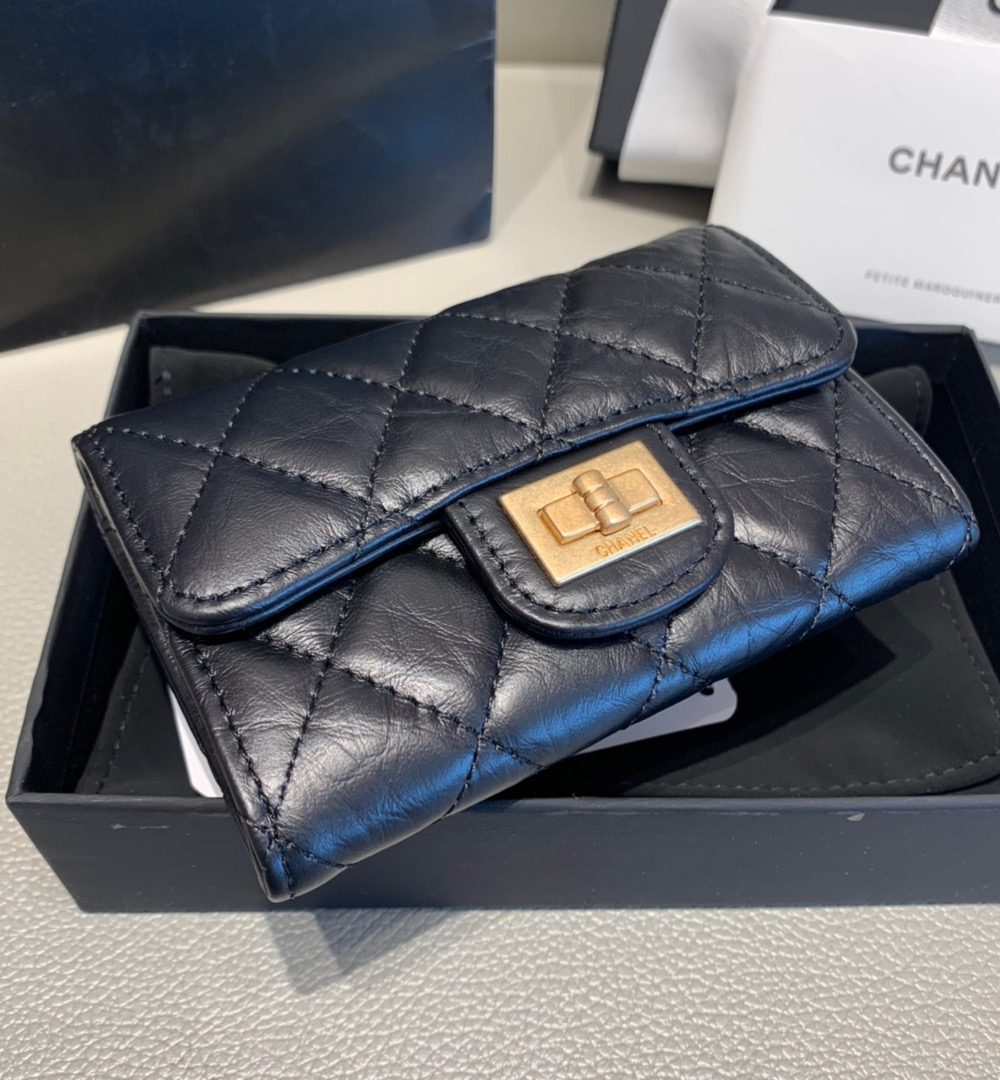 1:1 Replica Chanel CO-CO 2.55 Flap Card Holder 11cm/4.3in Gold Hardware For Women Black