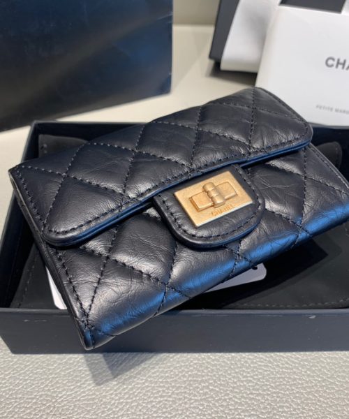 1:1 Replica Chanel CO-CO 2.55 Flap Card Holder 11cm/4.3in Gold Hardware For Women Black