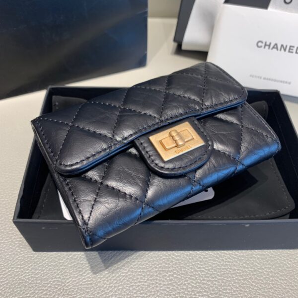 Chanel CO-CO 2.55 Flap Card Holder 11cm/4.3in Gold Hardware For Women Black