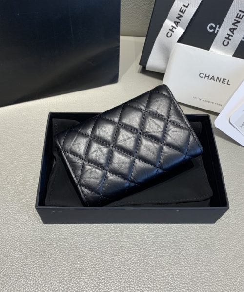 1:1 Replica Chanel CO-CO 2.55 Flap Card Holder 11cm/4.3in Gold Hardware For Women Black