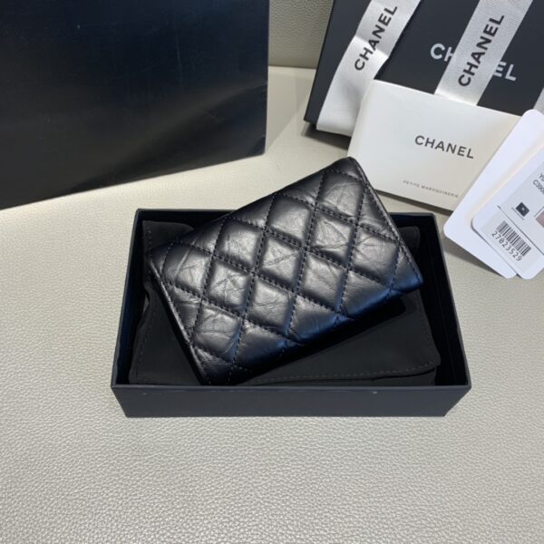 Chanel CO-CO 2.55 Flap Card Holder 11cm/4.3in Gold Hardware For Women Black