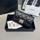 1:1 Replica Chanel CO-CO 2.55 Flap Card Holder 11cm/4.3in Gold Hardware For Women Black