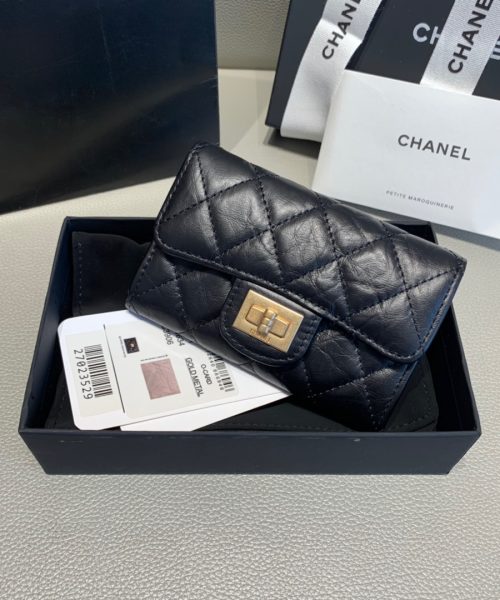 1:1 Replica Chanel CO-CO 2.55 Flap Card Holder 11cm/4.3in Gold Hardware For Women Black
