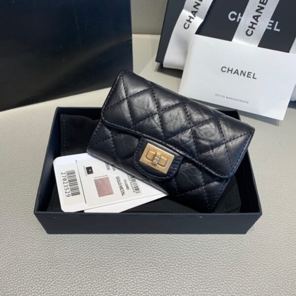 Chanel CO-CO 2.55 Flap Card Holder 11cm/4.3in Gold Hardware For Women Black