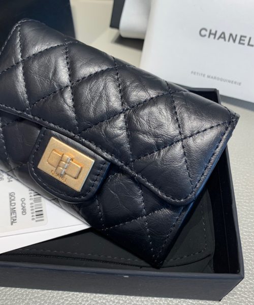 1:1 Replica Chanel CO-CO 2.55 Flap Card Holder 11cm/4.3in Gold Hardware For Women Black