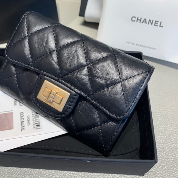 Chanel CO-CO 2.55 Flap Card Holder 11cm/4.3in Gold Hardware For Women Black