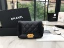 1:1 Replica Chanel CO-CO Boy Chanel Zipped Coin Purse 11cm/4.3in Gold Toned Hardware For Women Black