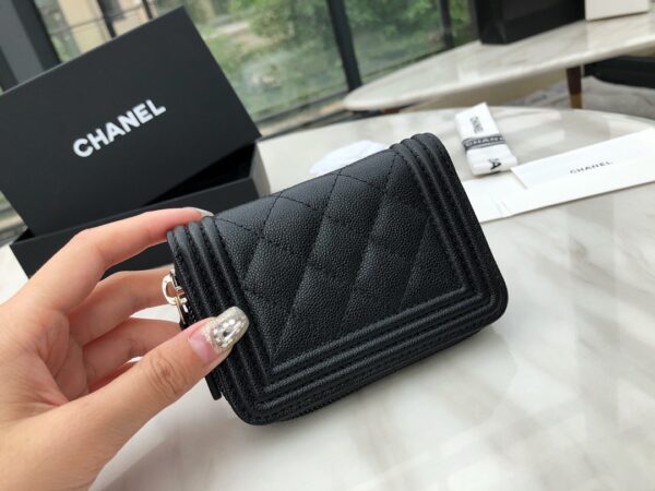 Chanel CO-CO Boy Chanel Zipped Coin Purse 11cm/4.3in Gold Toned Hardware For Women Black