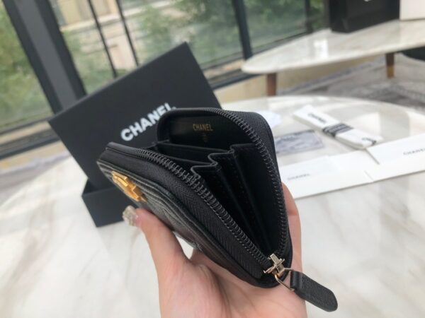 Chanel CO-CO Boy Chanel Zipped Coin Purse 11cm/4.3in Gold Toned Hardware For Women Black