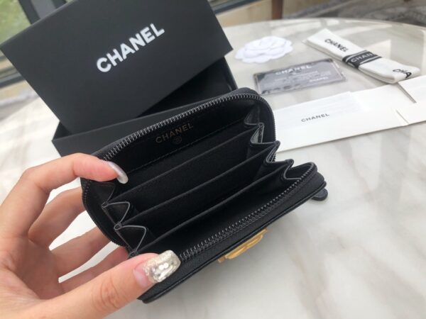 Chanel CO-CO Boy Chanel Zipped Coin Purse 11cm/4.3in Gold Toned Hardware For Women Black
