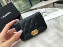 1:1 Replica Chanel CO-CO Boy Chanel Zipped Coin Purse 11cm/4.3in Gold Toned Hardware For Women Black