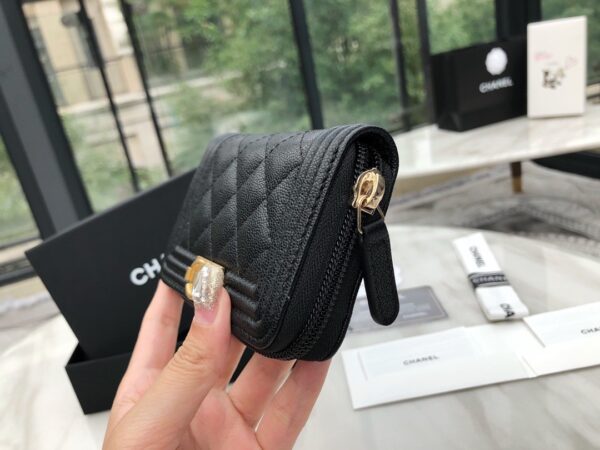 Chanel CO-CO Boy Chanel Zipped Coin Purse 11cm/4.3in Gold Toned Hardware For Women Black