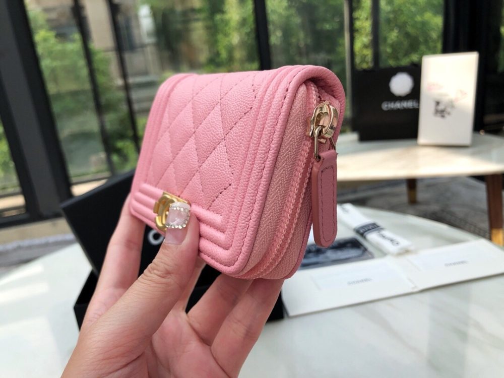 1:1 Replica Chanel CO-CO Boy Chanel Zipped Coin Purse 11cm/4.3in Gold Toned Hardware For Women Pink - Image 4