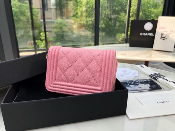 Chanel CO-CO Boy Chanel Zipped Coin Purse 11cm/4.3in Gold Toned Hardware For Women Pink