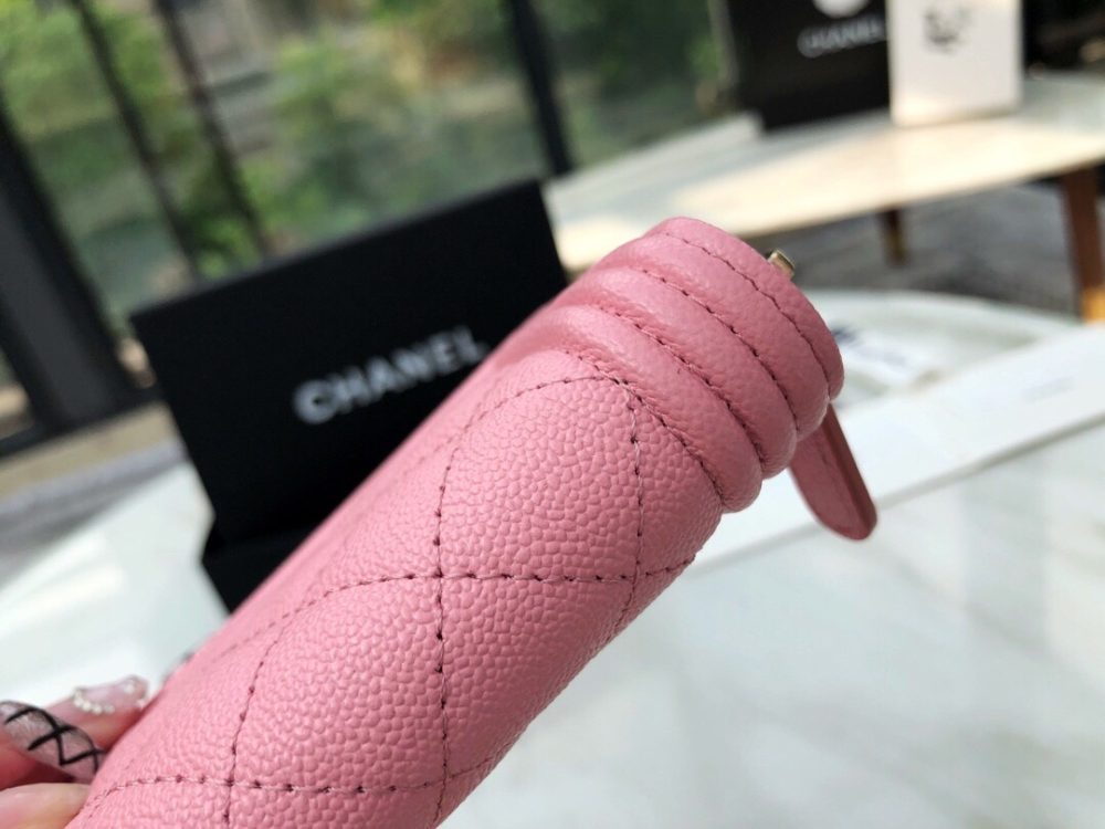 1:1 Replica Chanel CO-CO Boy Chanel Zipped Coin Purse 11cm/4.3in Gold Toned Hardware For Women Pink - Image 5