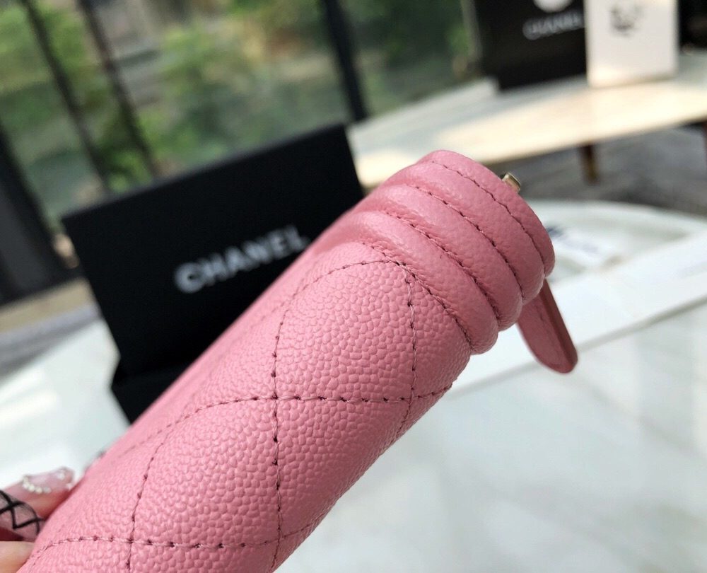 1:1 Replica Chanel CO-CO Boy Chanel Zipped Coin Purse 11cm/4.3in Gold Toned Hardware For Women Pink