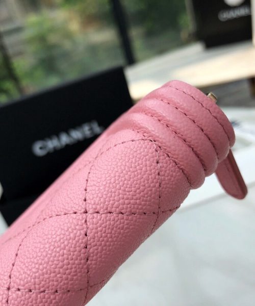 1:1 Replica Chanel CO-CO Boy Chanel Zipped Coin Purse 11cm/4.3in Gold Toned Hardware For Women Pink