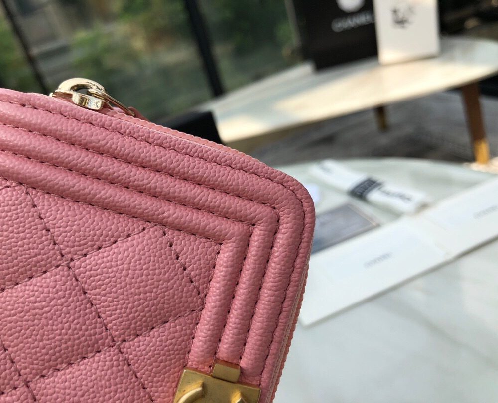 1:1 Replica Chanel CO-CO Boy Chanel Zipped Coin Purse 11cm/4.3in Gold Toned Hardware For Women Pink