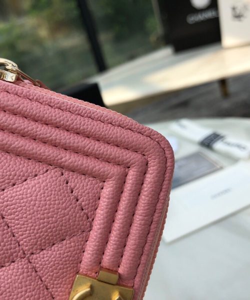 1:1 Replica Chanel CO-CO Boy Chanel Zipped Coin Purse 11cm/4.3in Gold Toned Hardware For Women Pink