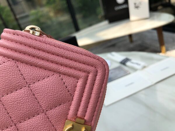Chanel CO-CO Boy Chanel Zipped Coin Purse 11cm/4.3in Gold Toned Hardware For Women Pink