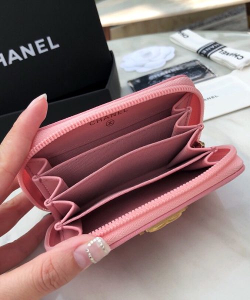 1:1 Replica Chanel CO-CO Boy Chanel Zipped Coin Purse 11cm/4.3in Gold Toned Hardware For Women Pink