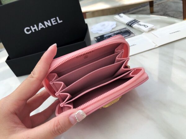 Chanel CO-CO Boy Chanel Zipped Coin Purse 11cm/4.3in Gold Toned Hardware For Women Pink