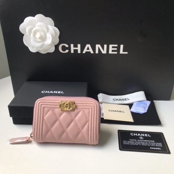 Chanel CO-CO Boy Chanel Zipped Coin Purse 11cm/4.3in Gold Toned Hardware For Women White
