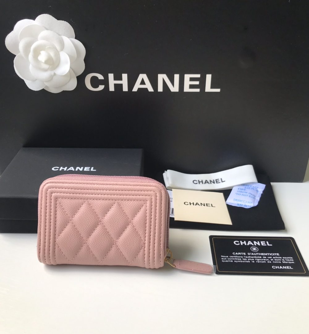 1:1 Replica Chanel CO-CO Boy Chanel Zipped Coin Purse 11cm/4.3in Gold Toned Hardware For Women White