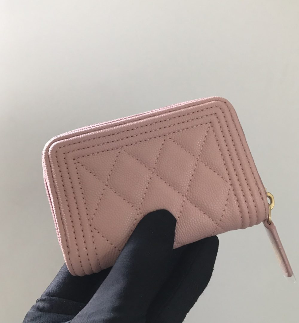 1:1 Replica Chanel CO-CO Boy Chanel Zipped Coin Purse 11cm/4.3in Gold Toned Hardware For Women White