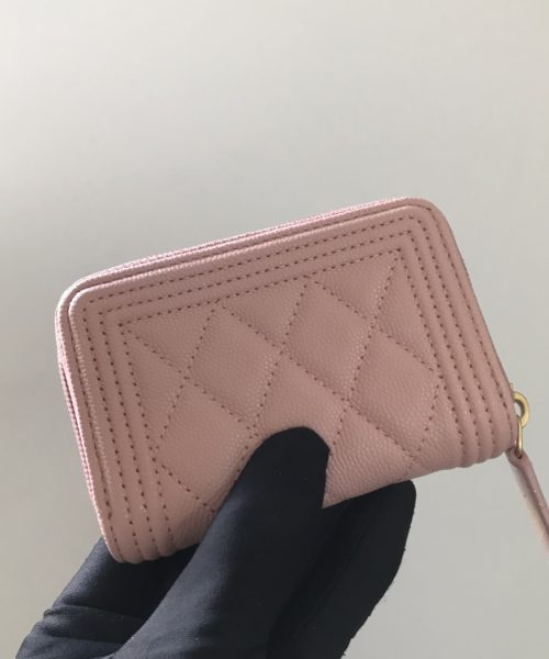 1:1 Replica Chanel CO-CO Boy Chanel Zipped Coin Purse 11cm/4.3in Gold Toned Hardware For Women White