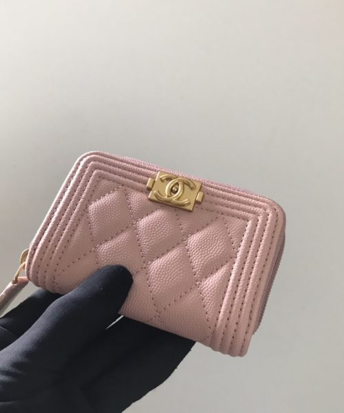 1:1 Replica Chanel CO-CO Boy Chanel Zipped Coin Purse 11cm/4.3in Gold Toned Hardware For Women White