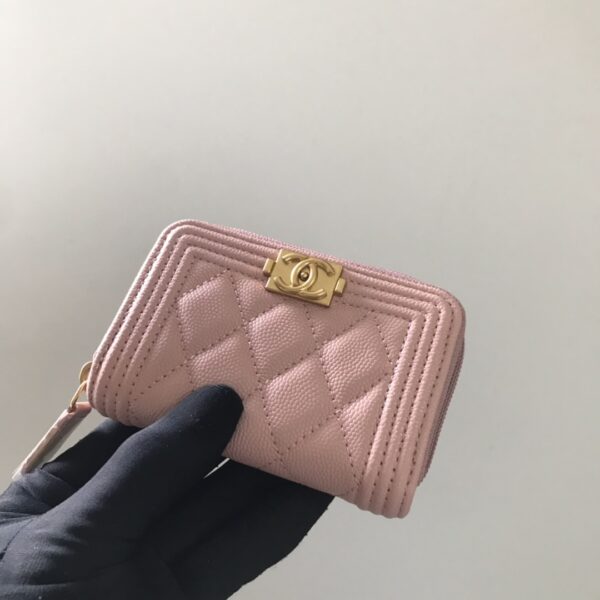 Chanel CO-CO Boy Chanel Zipped Coin Purse 11cm/4.3in Gold Toned Hardware For Women White