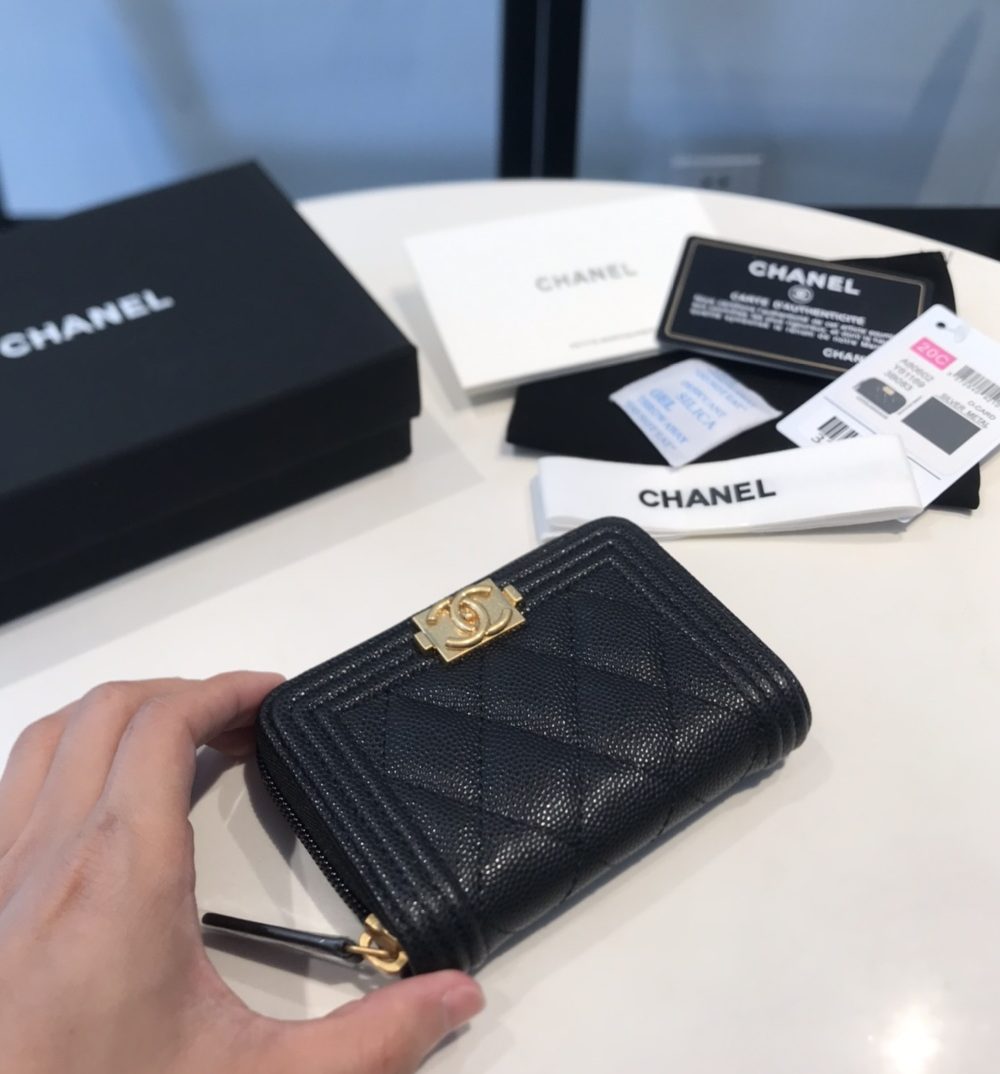 1:1 Replica Chanel CO-CO Boy Flap Card Holder 11.5cm/4.5in Gold Hardware For Women Black A80603 Y07659 94305