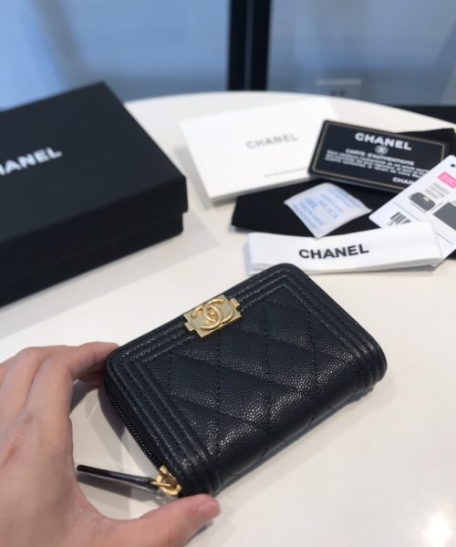 1:1 Replica Chanel CO-CO Boy Flap Card Holder 11.5cm/4.5in Gold Hardware For Women Black A80603 Y07659 94305