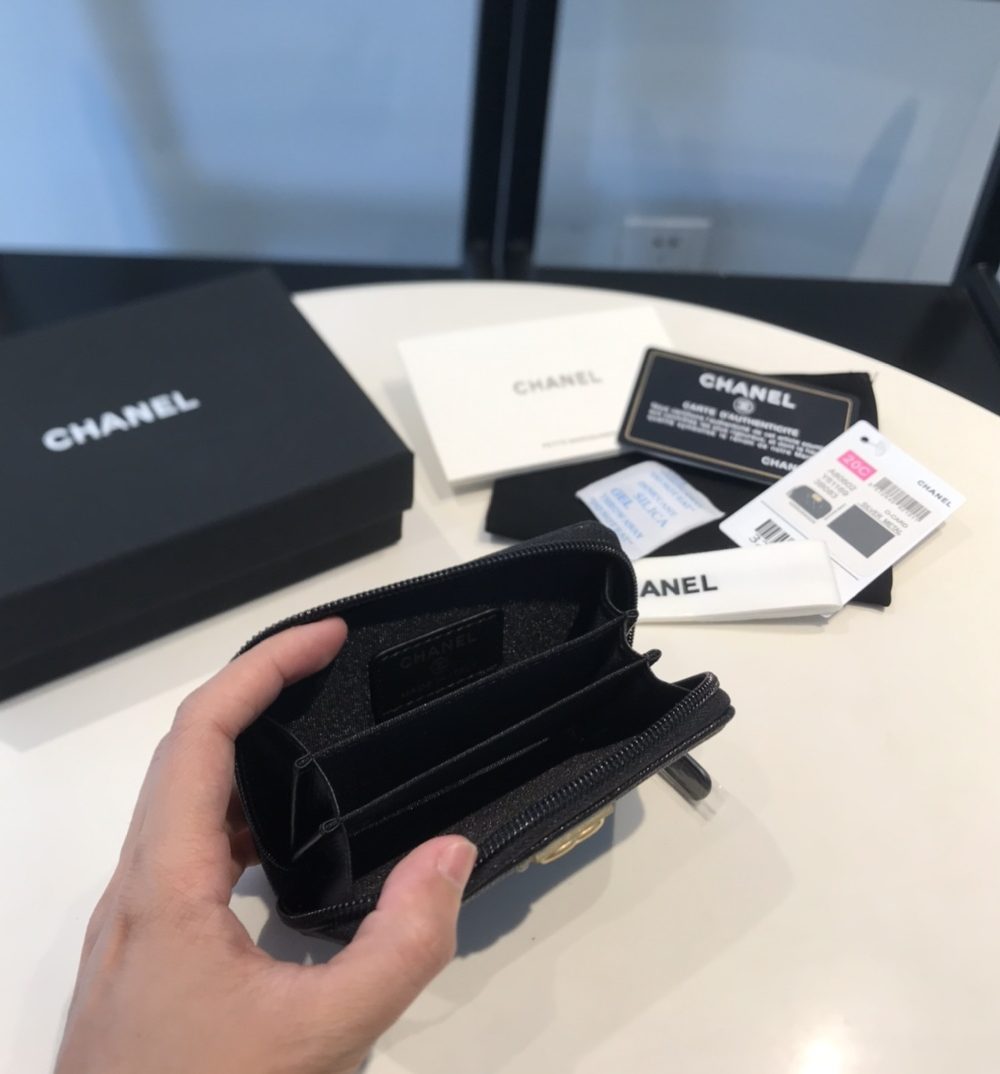 1:1 Replica Chanel CO-CO Boy Flap Card Holder 11.5cm/4.5in Gold Hardware For Women Black A80603 Y07659 94305