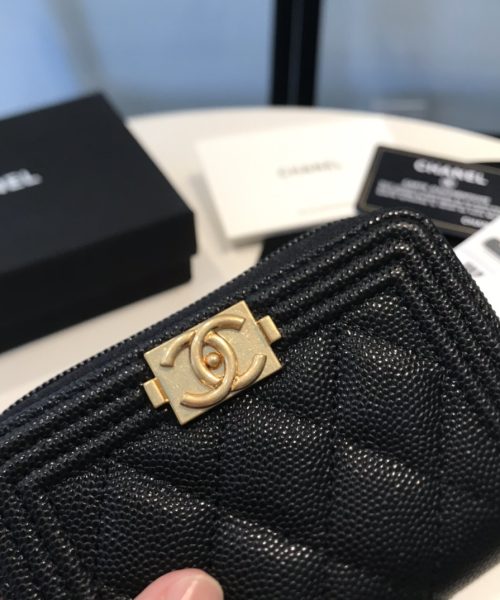1:1 Replica Chanel CO-CO Boy Flap Card Holder 11.5cm/4.5in Gold Hardware For Women Black A80603 Y07659 94305