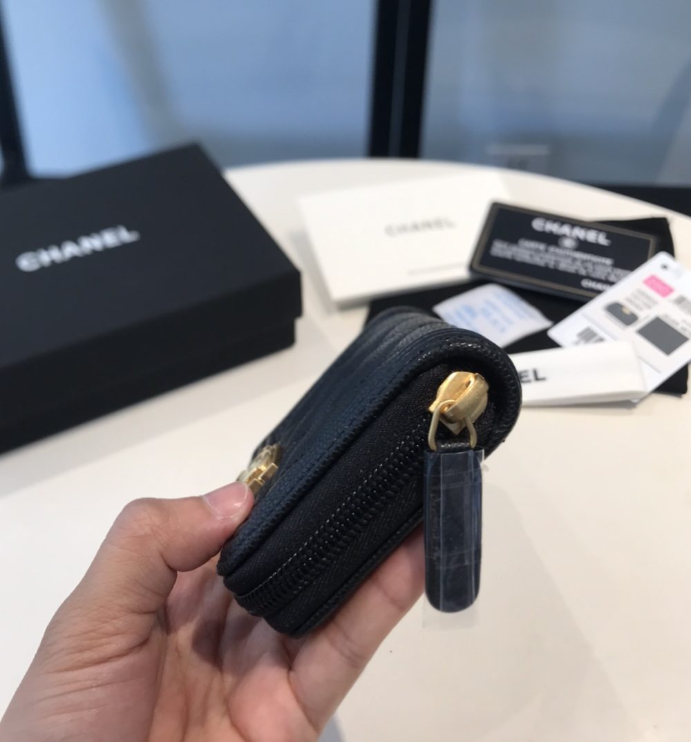 1:1 Replica Chanel CO-CO Boy Flap Card Holder 11.5cm/4.5in Gold Hardware For Women Black A80603 Y07659 94305