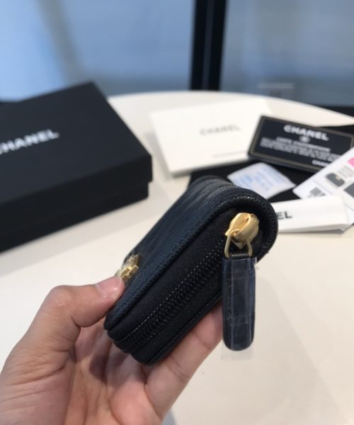 1:1 Replica Chanel CO-CO Boy Flap Card Holder 11.5cm/4.5in Gold Hardware For Women Black A80603 Y07659 94305