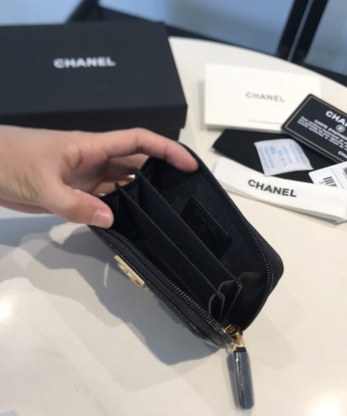 1:1 Replica Chanel CO-CO Boy Flap Card Holder 11.5cm/4.5in Gold Hardware For Women Black A80603 Y07659 94305
