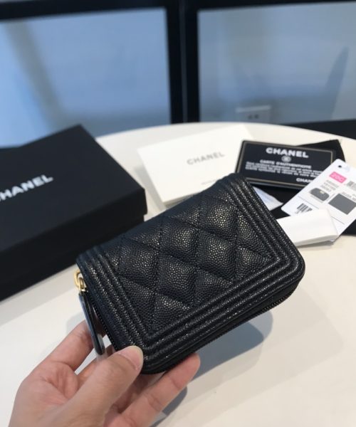 1:1 Replica Chanel CO-CO Boy Flap Card Holder 11.5cm/4.5in Gold Hardware For Women Black A80603 Y07659 94305