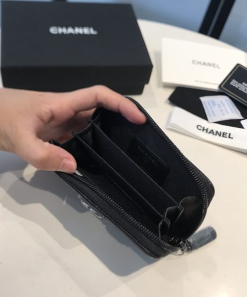 1:1 Replica Chanel CO-CO Boy Flap Card Holder 11.5cm/4.5in Silver Hardware For Women Black