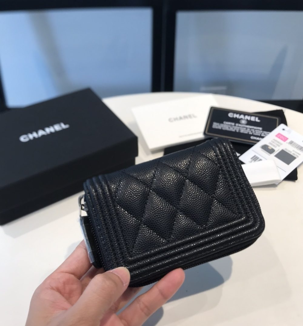 1:1 Replica Chanel CO-CO Boy Flap Card Holder 11.5cm/4.5in Silver Hardware For Women Black