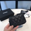 1:1 Replica Chanel CO-CO Boy Flap Card Holder 11.5cm/4.5in Silver Hardware For Women Black