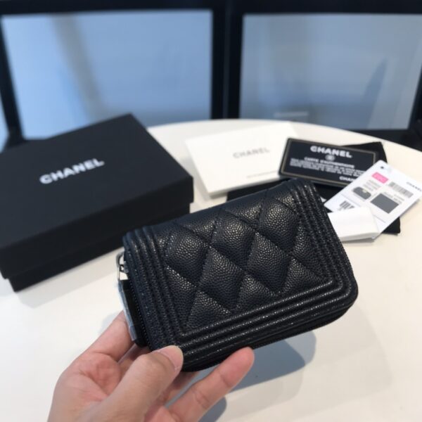 Chanel CO-CO Boy Flap Card Holder 11.5cm/4.5in Silver Hardware For Women Black