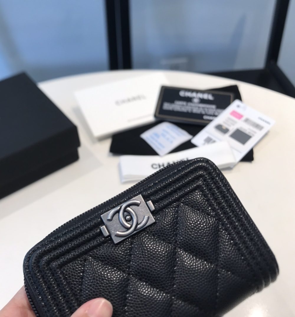 1:1 Replica Chanel CO-CO Boy Flap Card Holder 11.5cm/4.5in Silver Hardware For Women Black