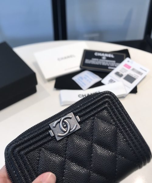 1:1 Replica Chanel CO-CO Boy Flap Card Holder 11.5cm/4.5in Silver Hardware For Women Black